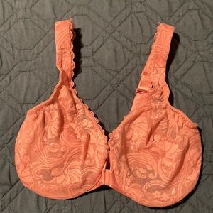 Pink lace Glamorise front closure bra, US size 32F